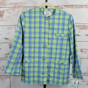 NWT Avoca Handweavers Plaid Oversized Wool Blazer Ireland Green Blue Size 42